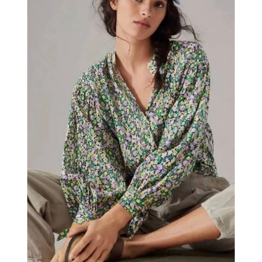 Maeve Anthropologie Floral Rayon Button Down Blouse S Excellent Coquette Cottage